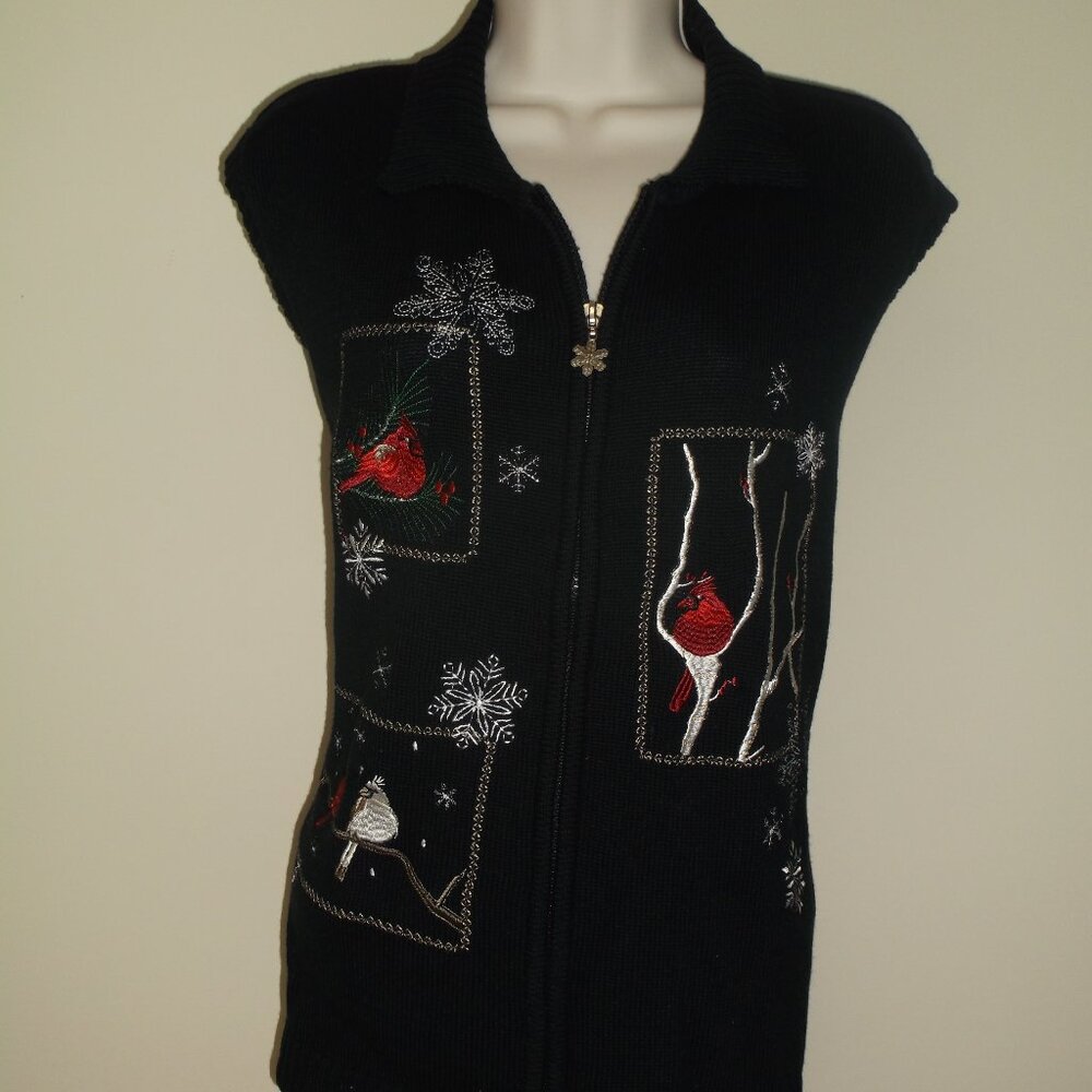 SOUTHERN LADY Red Birds embroidered Christmas / Winter Sweater Vest - Women's XL